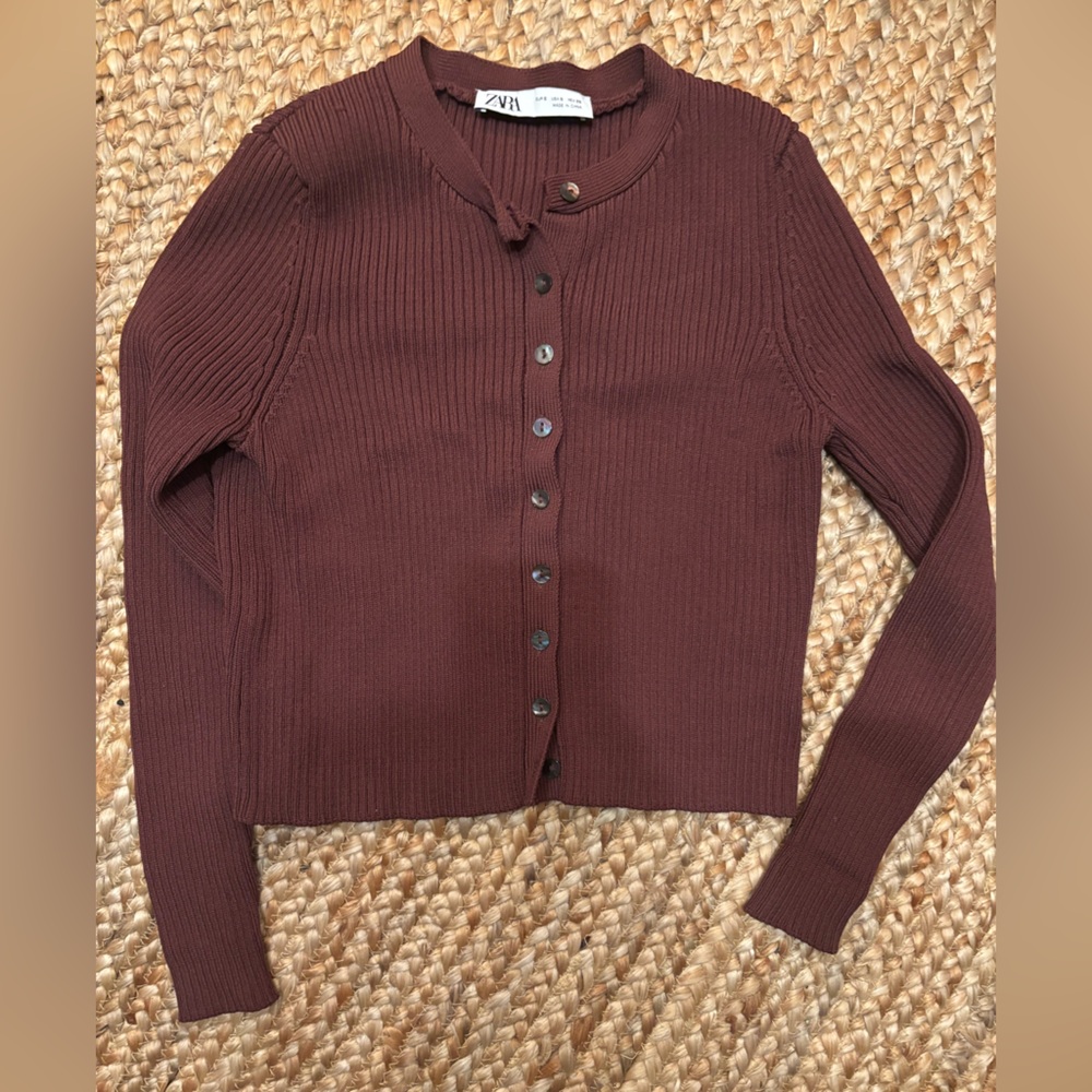 Zara Women's Maroon Ribbed Sweater